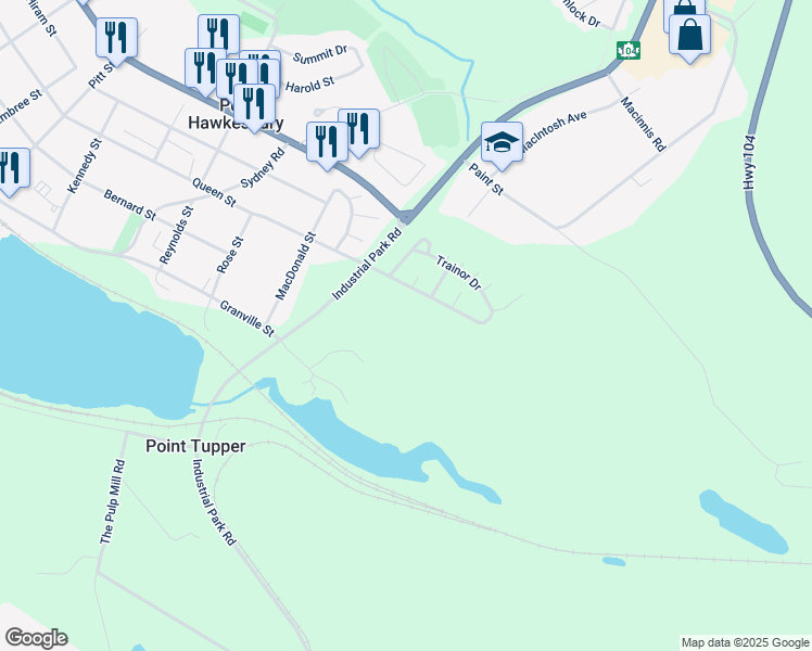 map of restaurants, bars, coffee shops, grocery stores, and more near 24 Queen Street Extension in Port Hawkesbury