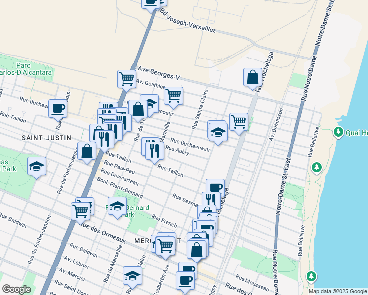 map of restaurants, bars, coffee shops, grocery stores, and more near 9315 Rue Sainte-Claire in Montréal