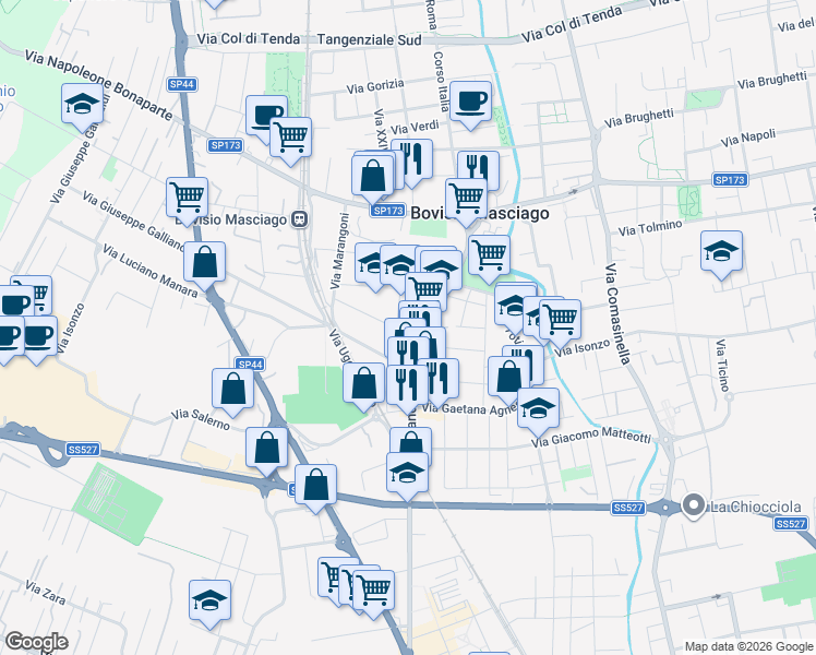 map of restaurants, bars, coffee shops, grocery stores, and more near 10 Via Pusterla in Bovisio Masciago