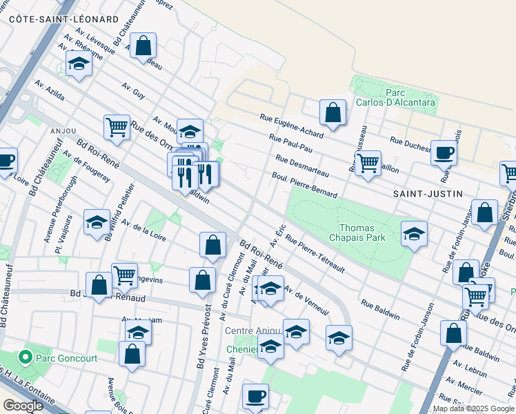 map of restaurants, bars, coffee shops, grocery stores, and more near 5920 Rue des Ormeaux in Montréal