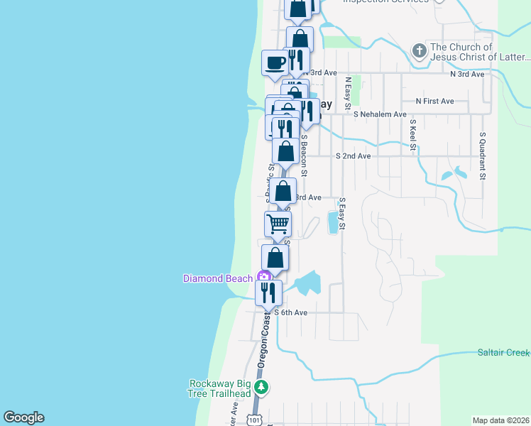 map of restaurants, bars, coffee shops, grocery stores, and more near 333 Pacific View Dr in Rockaway Beach