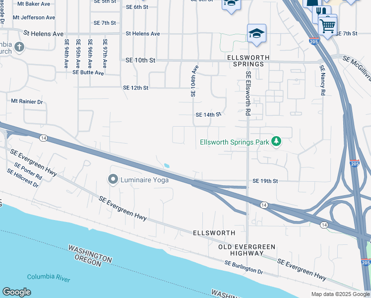 map of restaurants, bars, coffee shops, grocery stores, and more near 10307 Southeast 16th Street in Vancouver