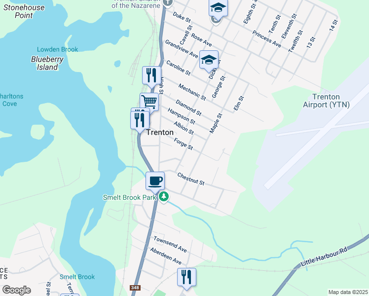 map of restaurants, bars, coffee shops, grocery stores, and more near 33 Spruce Street in Trenton