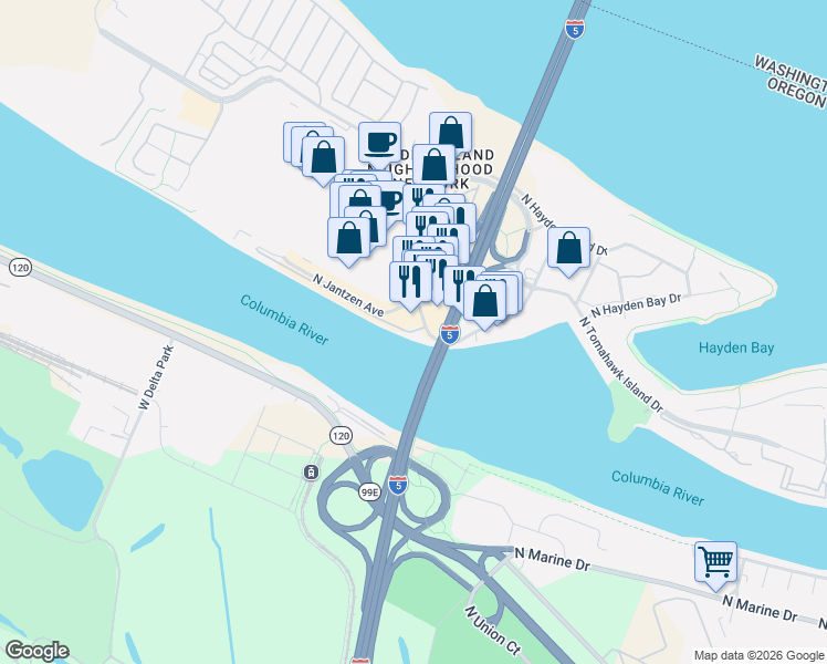 map of restaurants, bars, coffee shops, grocery stores, and more near 1126 N Jantzen St in Portland