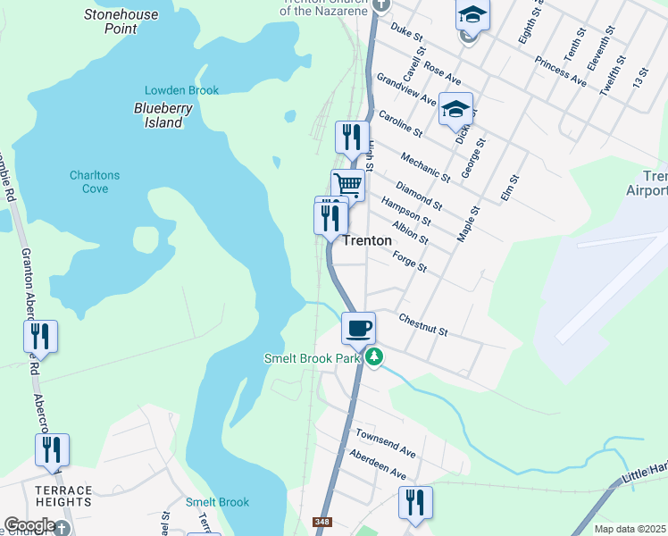 map of restaurants, bars, coffee shops, grocery stores, and more near 78 Nova Scotia 348 in Trenton