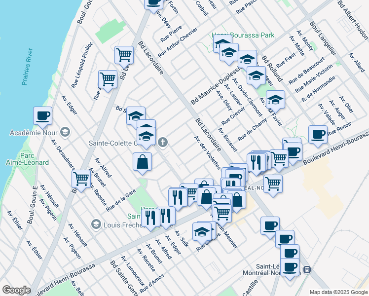 map of restaurants, bars, coffee shops, grocery stores, and more near 5615 Rue des Glaïeuls in Montréal