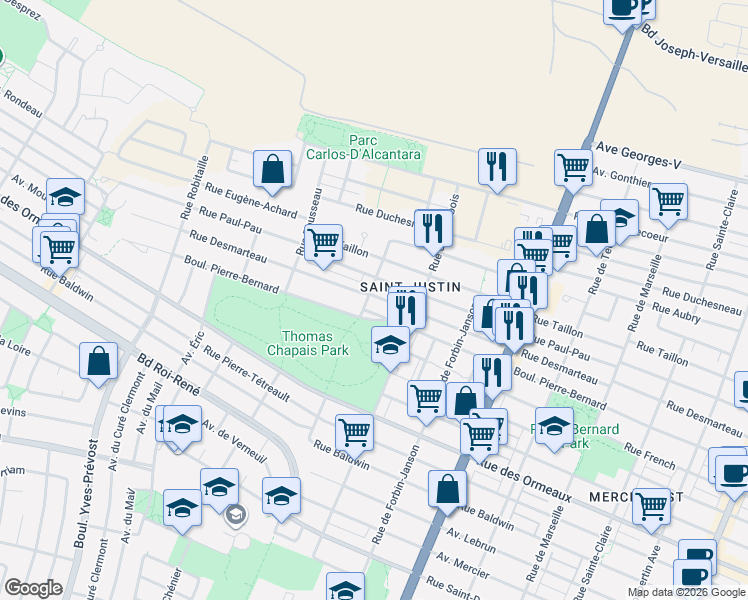 map of restaurants, bars, coffee shops, grocery stores, and more near 5284 Rue Desmarteau in Montréal