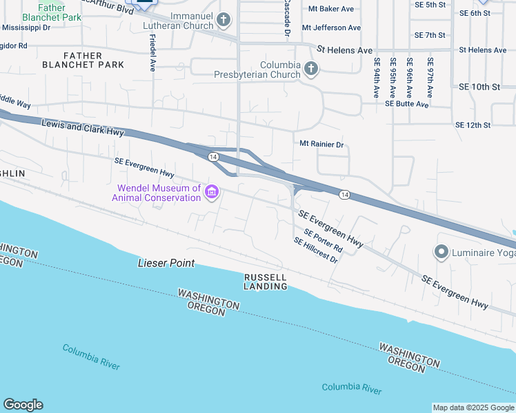 map of restaurants, bars, coffee shops, grocery stores, and more near 8601 Southeast Evergreen Highway in Vancouver