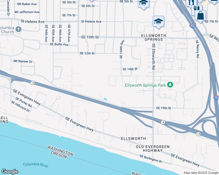 map of restaurants, bars, coffee shops, grocery stores, and more near 10211 Southeast 16th Street in Vancouver