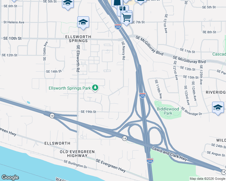 map of restaurants, bars, coffee shops, grocery stores, and more near 11304 Southeast Nancy Road in Vancouver