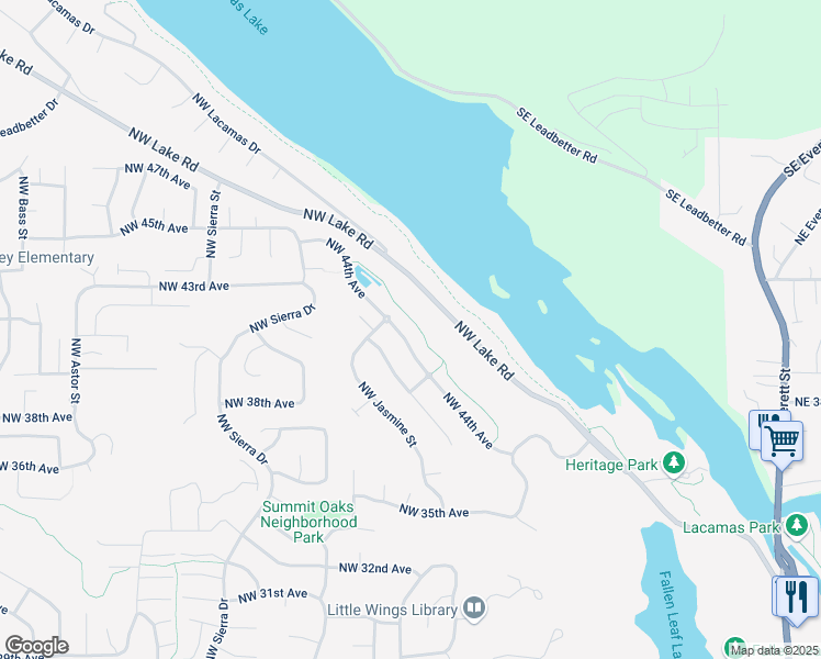 map of restaurants, bars, coffee shops, grocery stores, and more near 1221 Northwest 44th Avenue in Camas