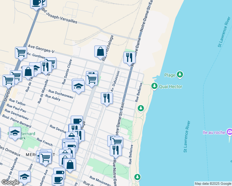map of restaurants, bars, coffee shops, grocery stores, and more near 562 Rue de Contrecoeur in Montréal