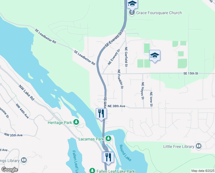 map of restaurants, bars, coffee shops, grocery stores, and more near 4027 Northeast Everett Court in Camas