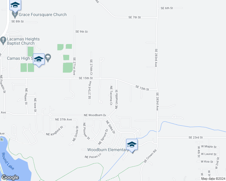 map of restaurants, bars, coffee shops, grocery stores, and more near 4114 Northeast Tacoma Court in Camas