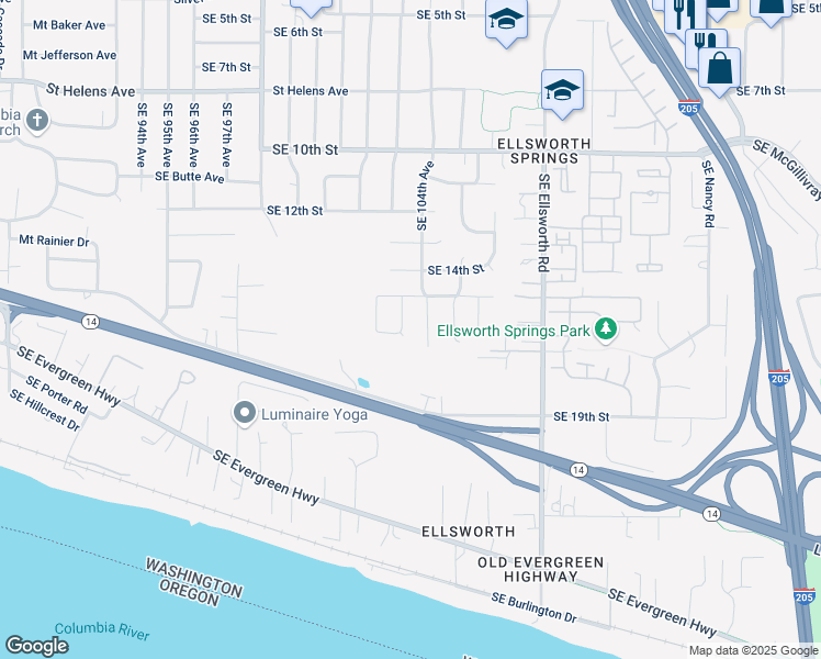 map of restaurants, bars, coffee shops, grocery stores, and more near 10307 Southeast 16th Street in Vancouver
