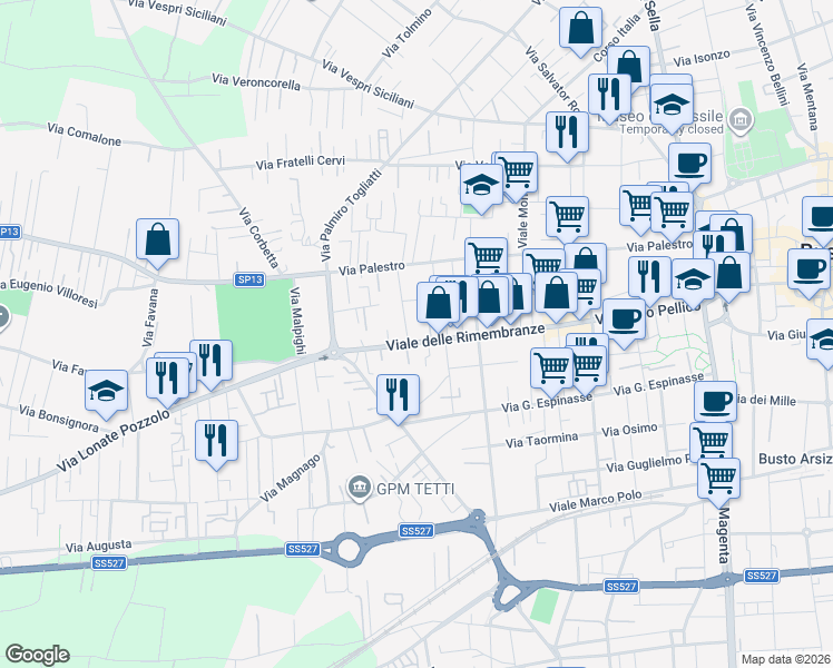 map of restaurants, bars, coffee shops, grocery stores, and more near 37TER Viale delle Rimembranze in Busto Arsizio