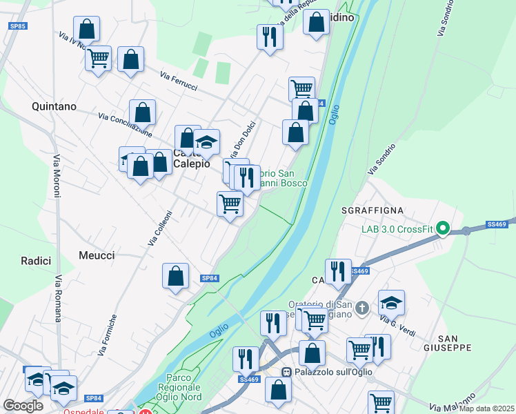 map of restaurants, bars, coffee shops, grocery stores, and more near 9 Strada Provinciale 84 in Castelli Calepio