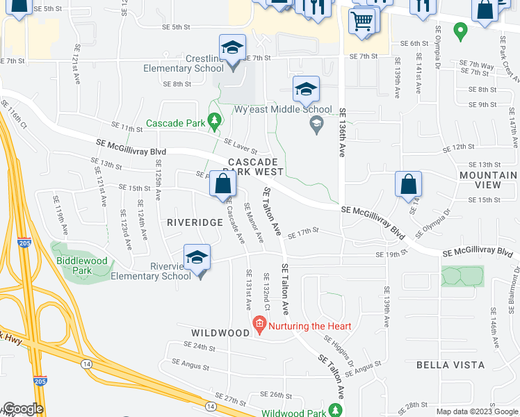 map of restaurants, bars, coffee shops, grocery stores, and more near 1526 Southeast Talton Avenue in Vancouver