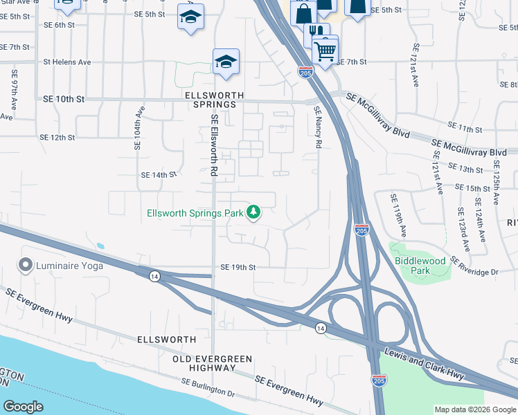map of restaurants, bars, coffee shops, grocery stores, and more near 10800 Southeast 17th Circle in Vancouver