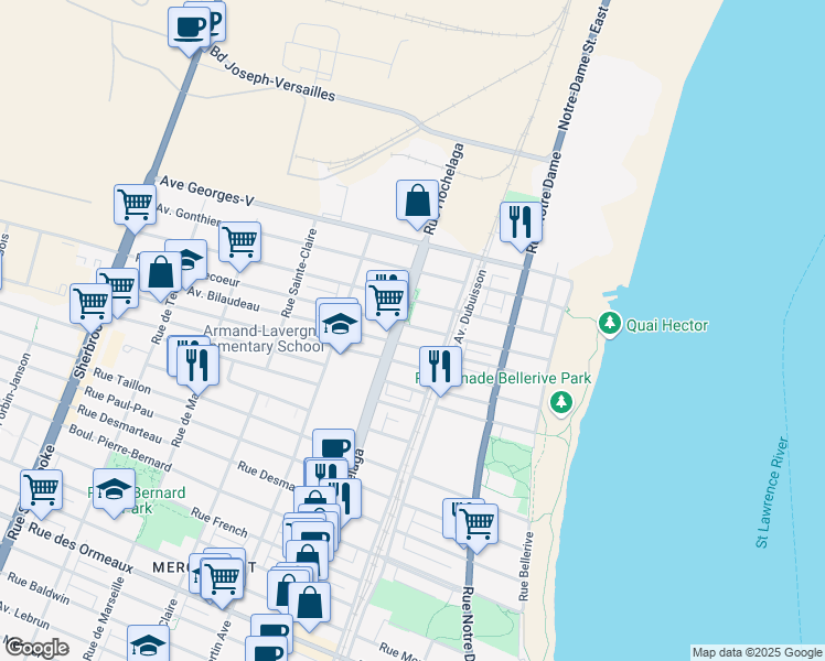 map of restaurants, bars, coffee shops, grocery stores, and more near 2310 Rue de Contrecoeur in Montréal