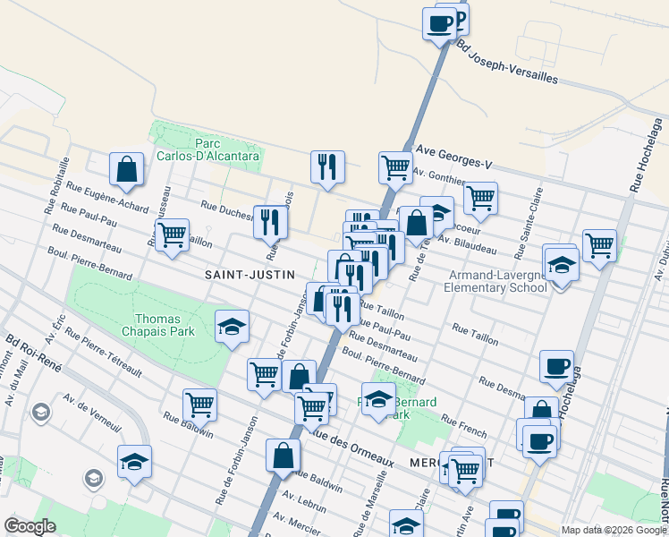 map of restaurants, bars, coffee shops, grocery stores, and more near 4030 Rue Jacques-Porlier in Montréal