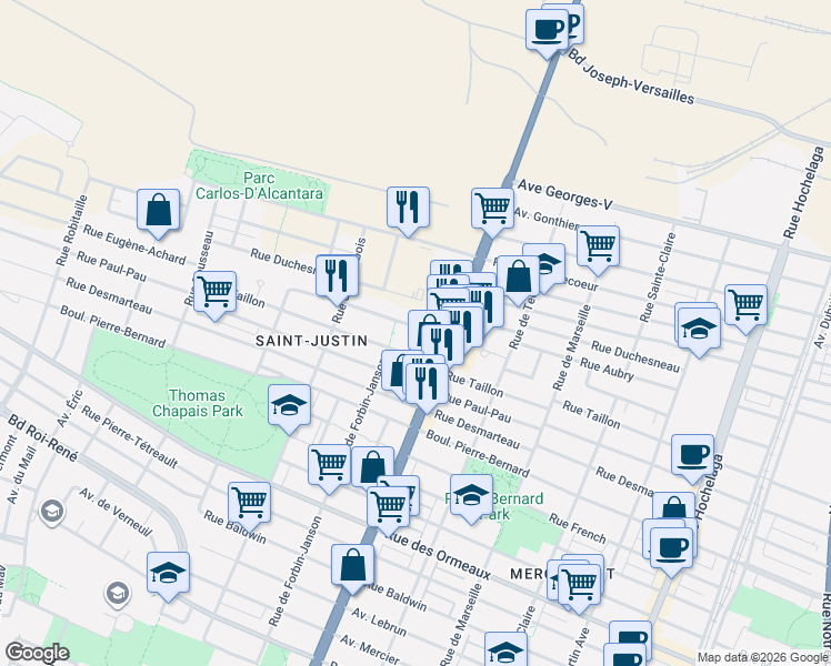 map of restaurants, bars, coffee shops, grocery stores, and more near 4030 Rue Jacques-Porlier in Montréal