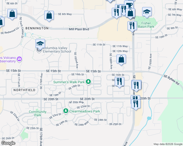 map of restaurants, bars, coffee shops, grocery stores, and more near 1500 Southeast 185th Avenue in Vancouver