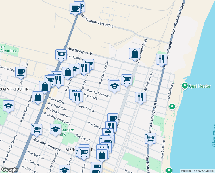 map of restaurants, bars, coffee shops, grocery stores, and more near 2760 Avenue Bilaudeau in Montréal