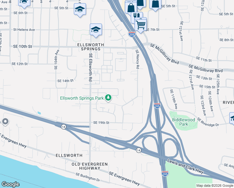 map of restaurants, bars, coffee shops, grocery stores, and more near 1504 Southeast 113th Court in Vancouver