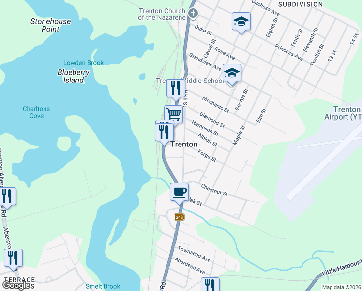 map of restaurants, bars, coffee shops, grocery stores, and more near 49 High Street in Trenton