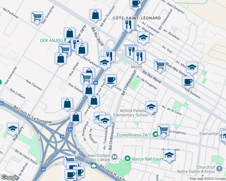 map of restaurants, bars, coffee shops, grocery stores, and more near 8342 Avenue de Talcy in Montréal