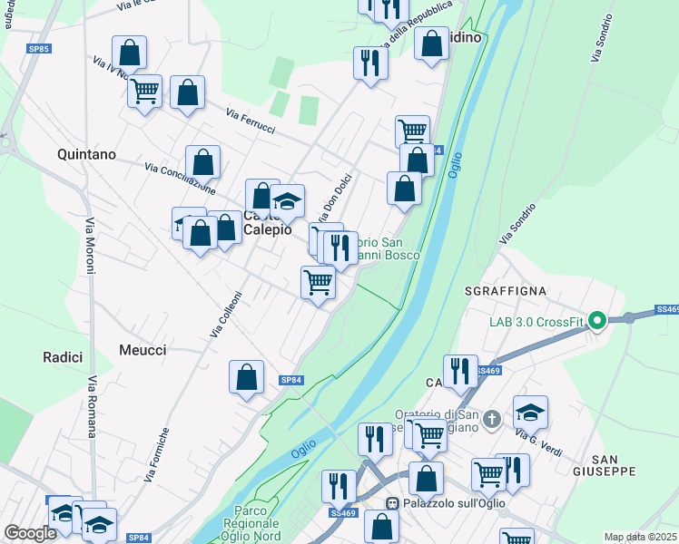 map of restaurants, bars, coffee shops, grocery stores, and more near 4 Via Edmondo De Amicis in Castelli Calepio
