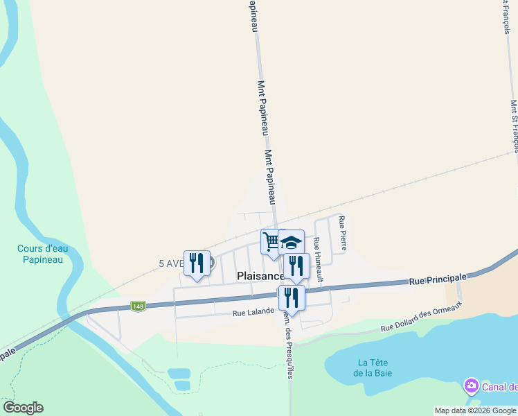 map of restaurants, bars, coffee shops, grocery stores, and more near 265 Rue du Parc in Plaisance