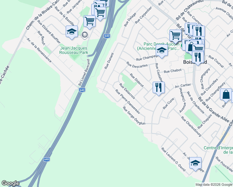 map of restaurants, bars, coffee shops, grocery stores, and more near 1187 Rue Pierre-Dansereau in Boisbriand
