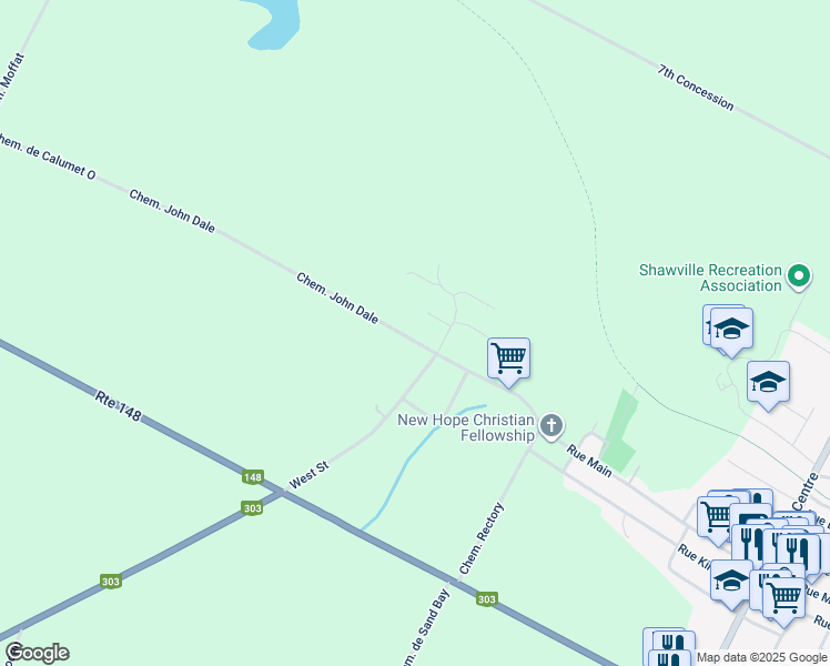 map of restaurants, bars, coffee shops, grocery stores, and more near 763 Chemin John Dale in Shawville