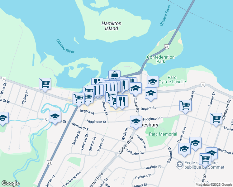 map of restaurants, bars, coffee shops, grocery stores, and more near 162 Race Street in Hawkesbury