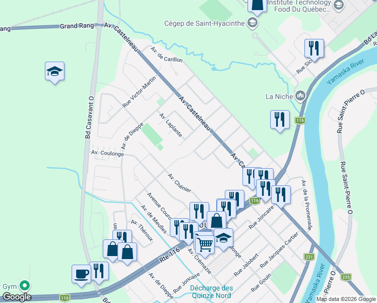map of restaurants, bars, coffee shops, grocery stores, and more near 4920 Rue M.-O.-David in Saint-Hyacinthe