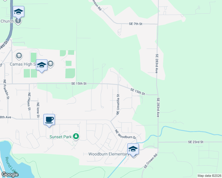 map of restaurants, bars, coffee shops, grocery stores, and more near 4223 Northeast Tacoma Court in Camas