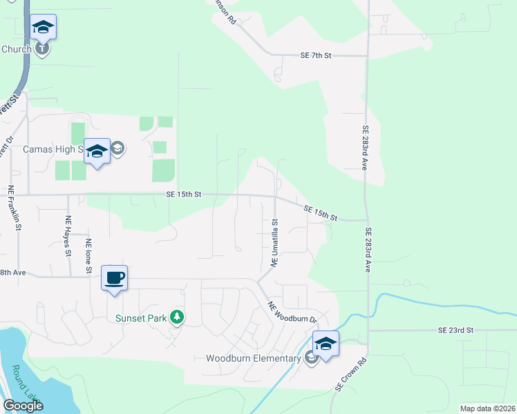 map of restaurants, bars, coffee shops, grocery stores, and more near 4231 Northeast Tacoma Court in Camas