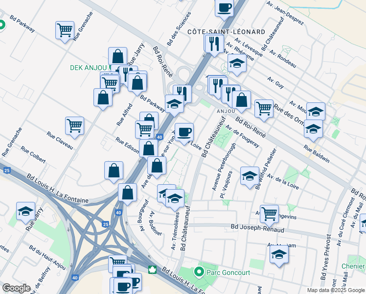 map of restaurants, bars, coffee shops, grocery stores, and more near 8372 Avenue de Talcy in Montréal
