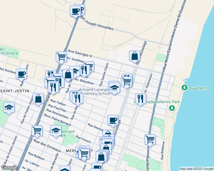 map of restaurants, bars, coffee shops, grocery stores, and more near 2795 Avenue Bilaudeau in Montréal