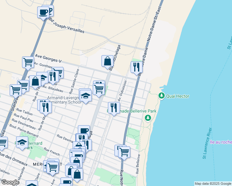 map of restaurants, bars, coffee shops, grocery stores, and more near in Montreal