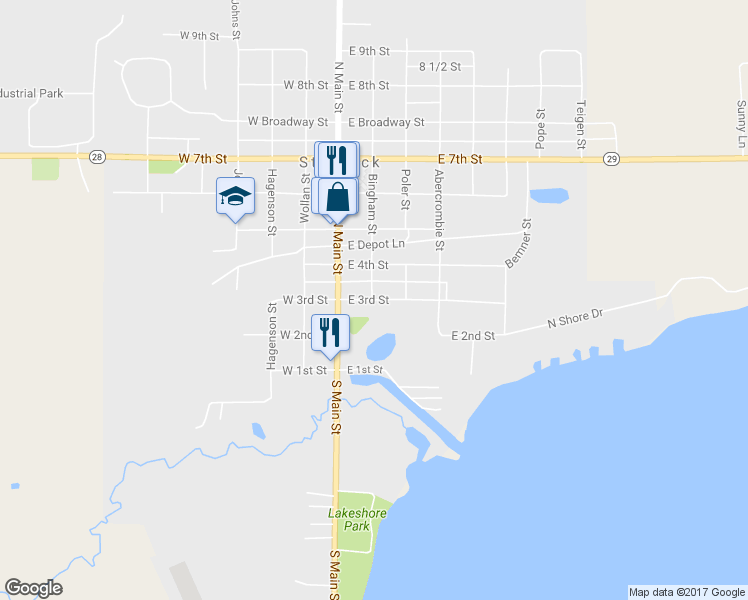 map of restaurants, bars, coffee shops, grocery stores, and more near 204 East 3rd Street in Starbuck