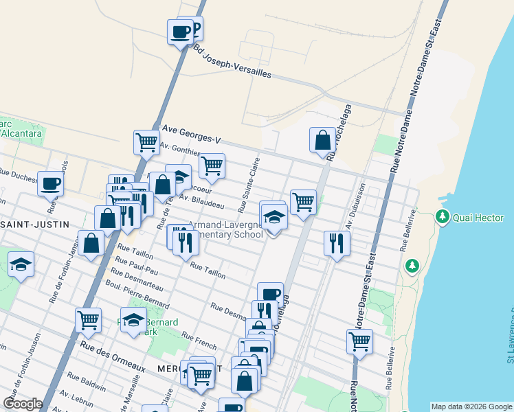 map of restaurants, bars, coffee shops, grocery stores, and more near 2764 Rue de Contrecoeur in Montréal