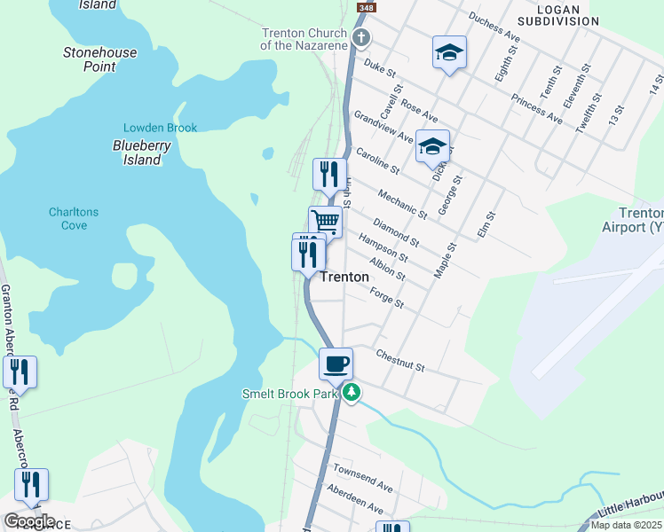 map of restaurants, bars, coffee shops, grocery stores, and more near 5 Forge Street in Trenton