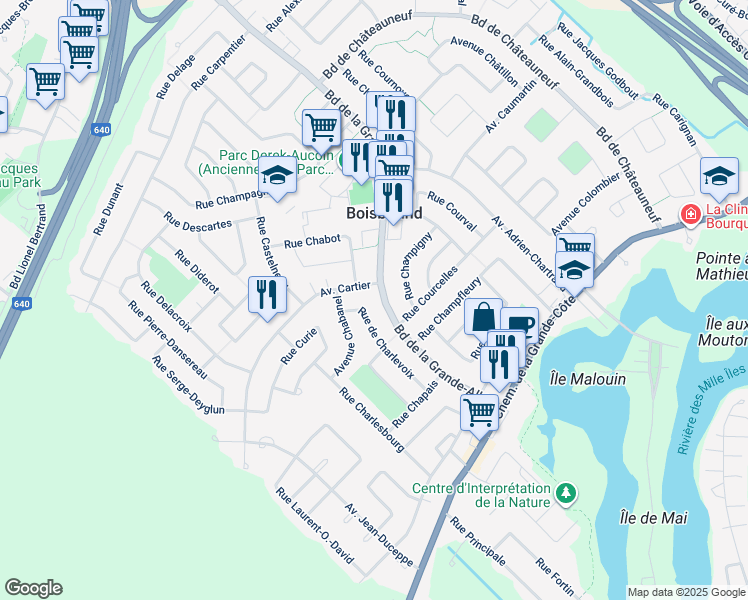 map of restaurants, bars, coffee shops, grocery stores, and more near 817 Boulevard de la Grande Allée in Boisbriand