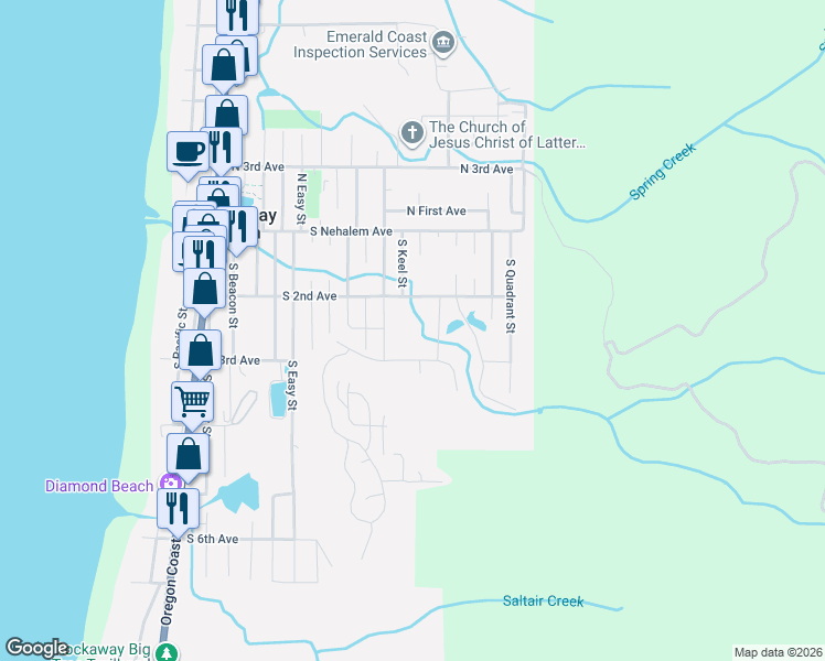 map of restaurants, bars, coffee shops, grocery stores, and more near South 2nd Avenue in Rockaway Beach