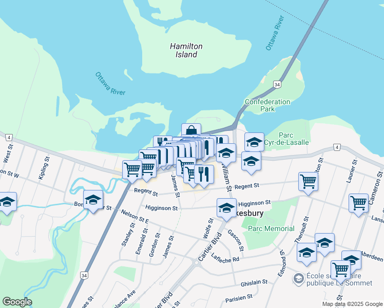 map of restaurants, bars, coffee shops, grocery stores, and more near 162 Race Street in Hawkesbury