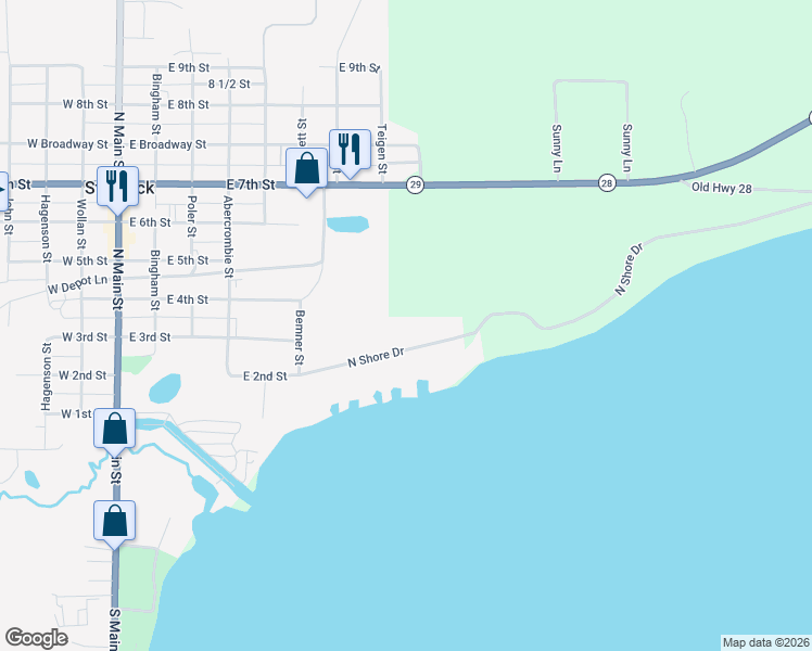 map of restaurants, bars, coffee shops, grocery stores, and more near 620 East 2nd Street in Starbuck