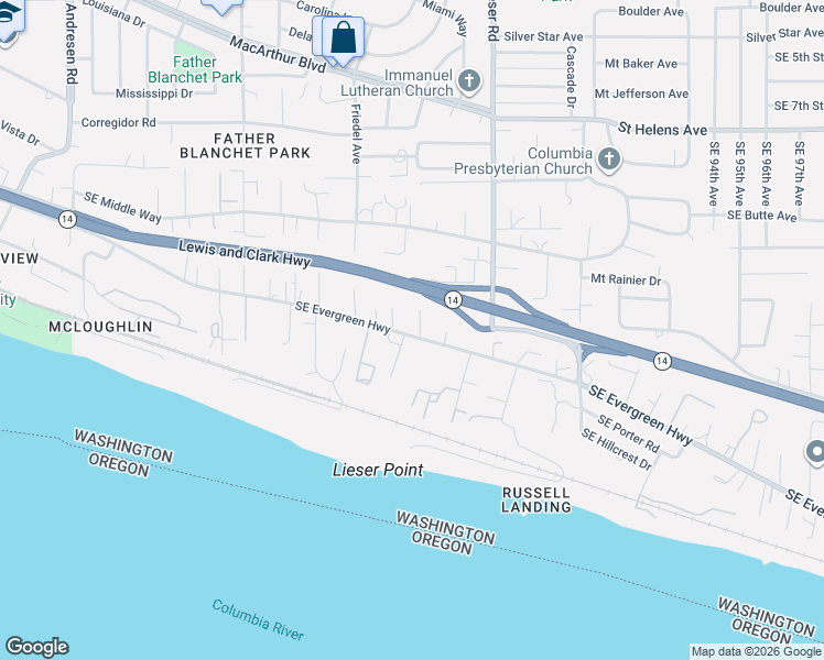 map of restaurants, bars, coffee shops, grocery stores, and more near 1410 Southeast Columbia Crest Court in Vancouver
